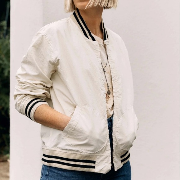 Imogene + Willie The Madisonville Stripe Rib Cotton Jacket, Cream Black,S - Picture 1 of 16